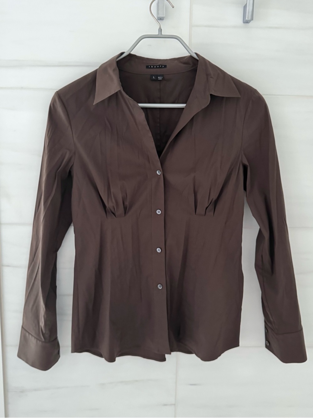 Theory Dark Brown Long-Sleeve Button-Up Shirt
